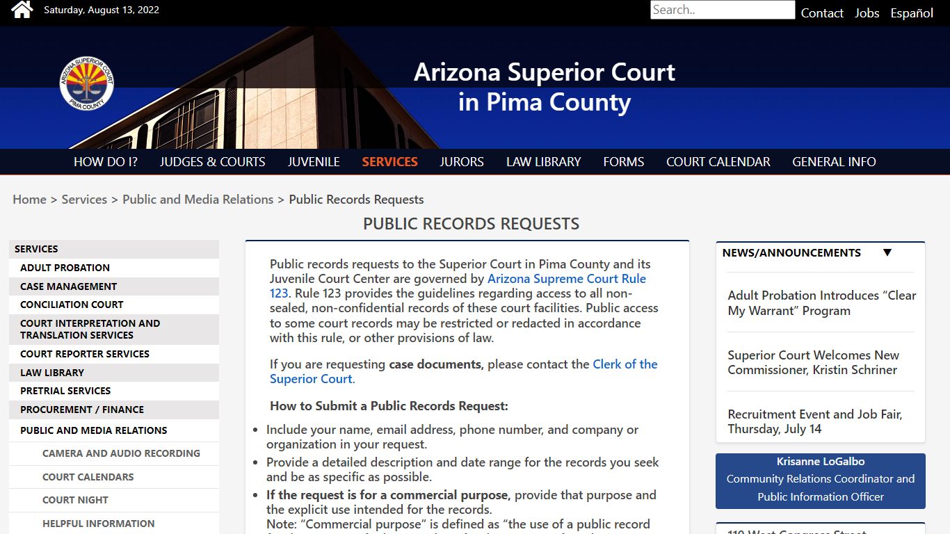 Public Records Requests - Pima County Superior Court